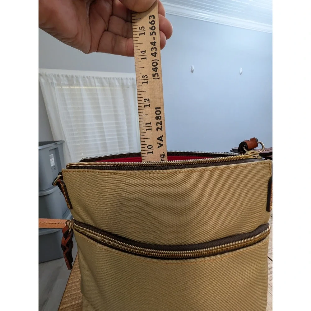 Dooney & Bourke Khaki Nylon Crossbody Bag W/Contrasting Leather Trim